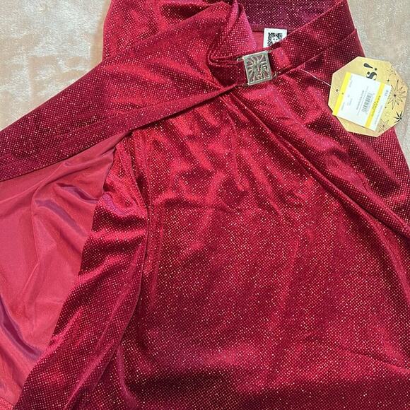 NWT Anne Klein Red Sparkle Glitter Midi Wrap Skirt Women's Size Medium MSRP $79! - Picture 3 of 7